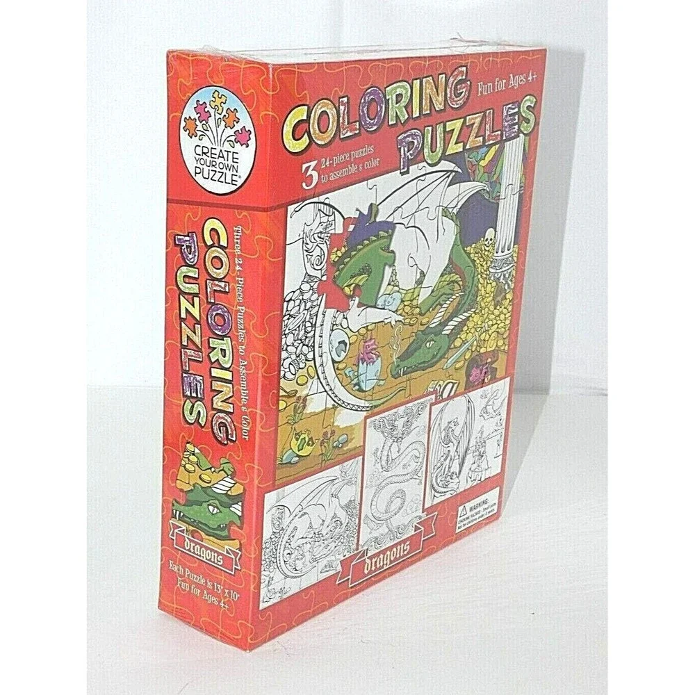 Coloring Puzzles DRAGONS Three 24 Piece Puzzles to Assemble & Color New Sealed
